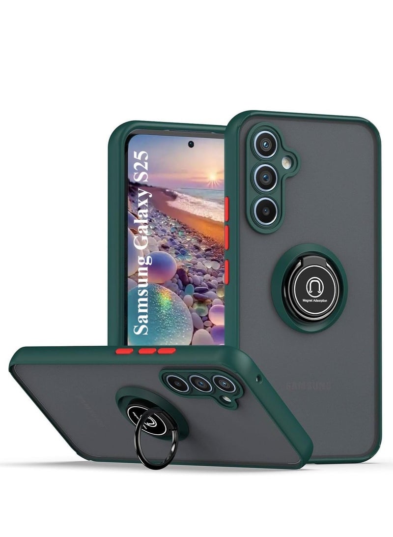 BORTONY Samsung Galaxy S25 Case Cover Rotational Metal Ring Kickstand Cover Shockproof Bumper Matte Finish Case Magnetic Car Mount Cover For Samsung Galaxy S25 - Image 1