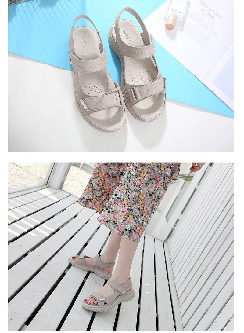 Loquat Leather Women's Light Velcro Sandals Grey - Image 2