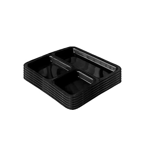 AWICKTIK Set of 6 Plastic 3 in 1 Pav BhajiPartition Plate Unbreakable Kitchen and Dining Deep Compartment 23 x 23 x 26 cm 9 Inches Black - Image 3