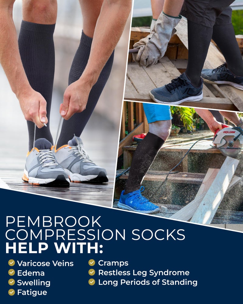 Pembrook Compression Socks for Men - 3 Pack | Graduated Compression Travel, Athletic, Work Socks | Support Socks for Men Black - Image 4