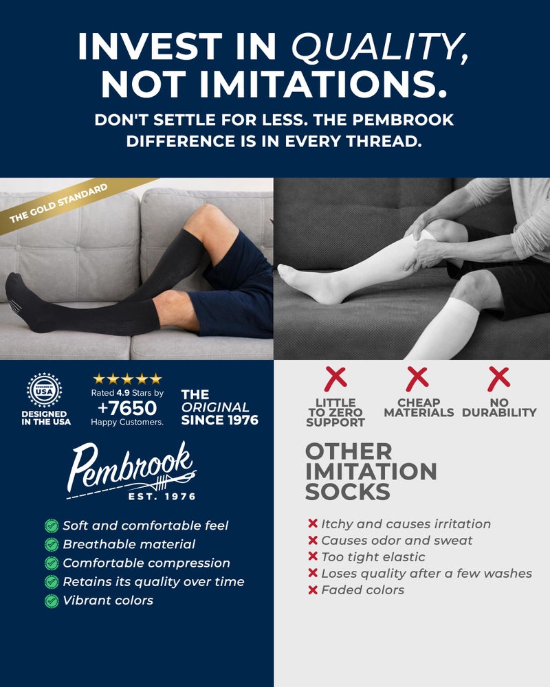Pembrook Compression Socks for Men - 3 Pack | Graduated Compression Travel, Athletic, Work Socks | Support Socks for Men Black - Image 3