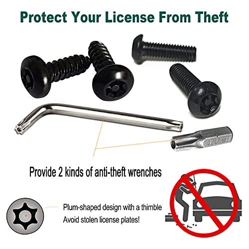 FBJTDQ Anti Theft License Plate Screws- Black Security Bolts Fasteners for Front Rear Tag Frame Holder, 1/4'' M6 Stainless Steel Car Truck Motorcycle Mounting Hardware Kit- Screws Caps Insert Nuts - Image 3
