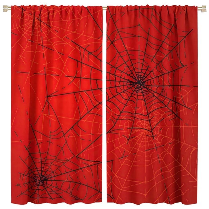 SCARY SPIDER WEB KIDS BLACKOUT CURTAINS WINDOW BLACK AND WHITE SPIDER WEB RED BACKGROUND BOYS KIDS BEDROOM NURSERY TODDLER HOME DECOR 42X45IN 2 PANELS