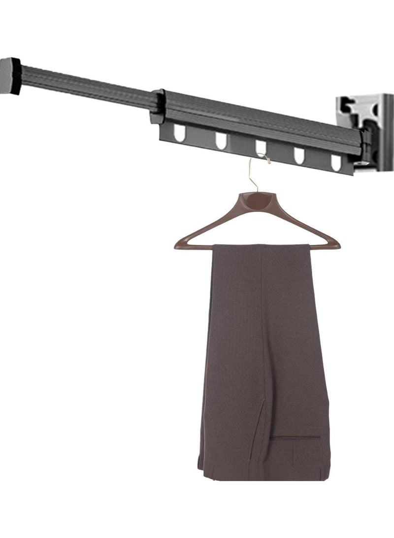 Huitich Wall-Mounted Folding Clothes Hanger with 5 Windproof Hooks  59×7×6 cm (Punch/No-Punch Dual Use) - Image 4