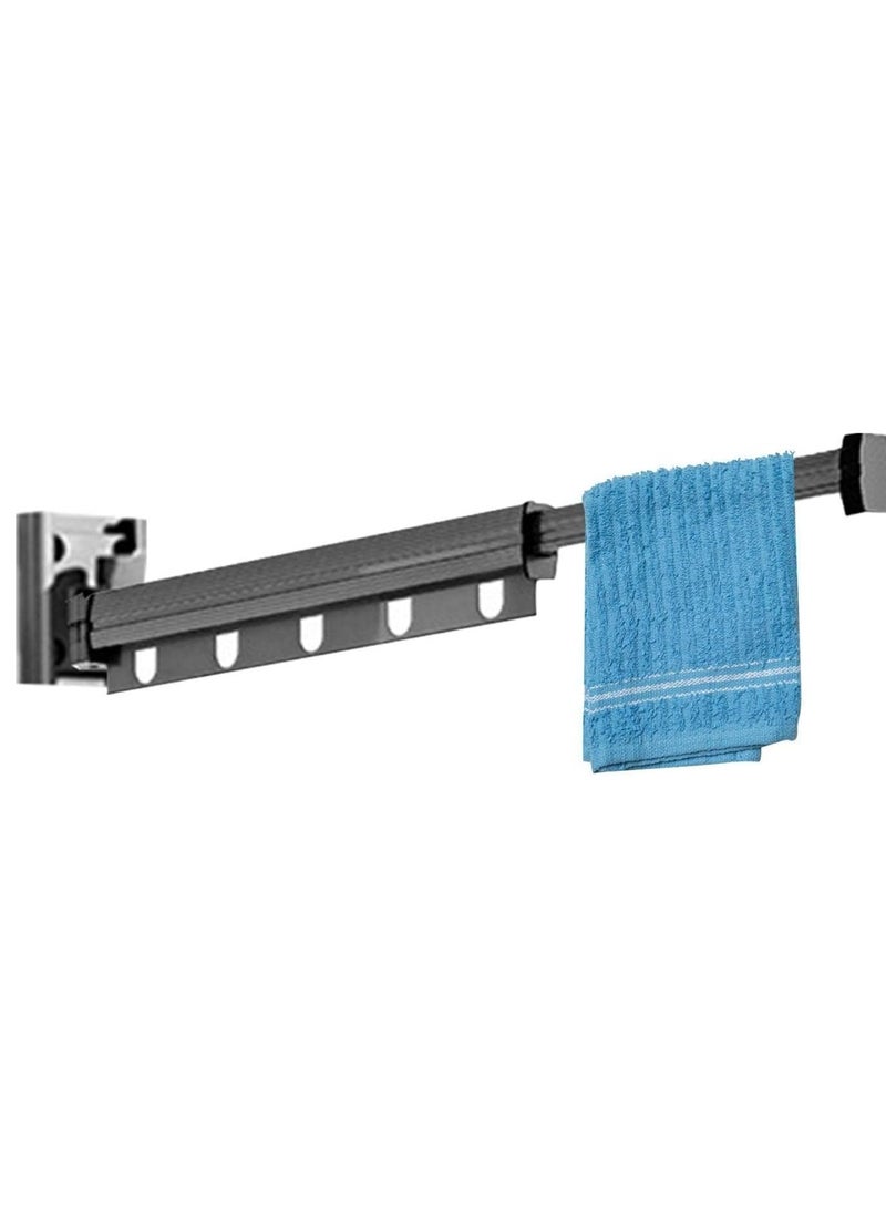 Huitich Wall-Mounted Folding Clothes Hanger with 5 Windproof Hooks  59×7×6 cm (Punch/No-Punch Dual Use) - Image 2