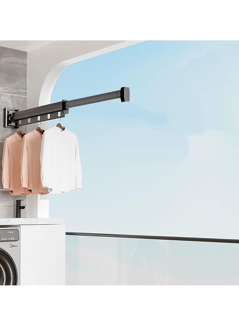 Huitich Wall-Mounted Folding Clothes Hanger with 5 Windproof Hooks  59×7×6 cm (Punch/No-Punch Dual Use) - Image 3