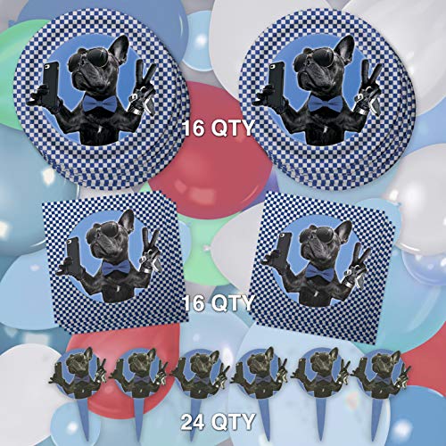 Havercamp Cool Bulldog or Dog Theme Party Set for 16 Guests Including 16 ea 9 Dinner Plates and Luncheon Napkins and 24 Festive Party Picks - Image 5