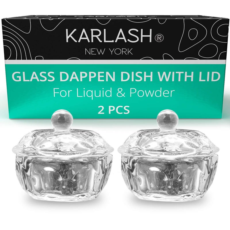 Karlash Nail Art Acrylic Liquid Powder Dappen Dish With Lid Clear Glass Crystal Cup Glassware Tools Glass Dappen Dish Nail Crystal Bowl Glass Pack of 2