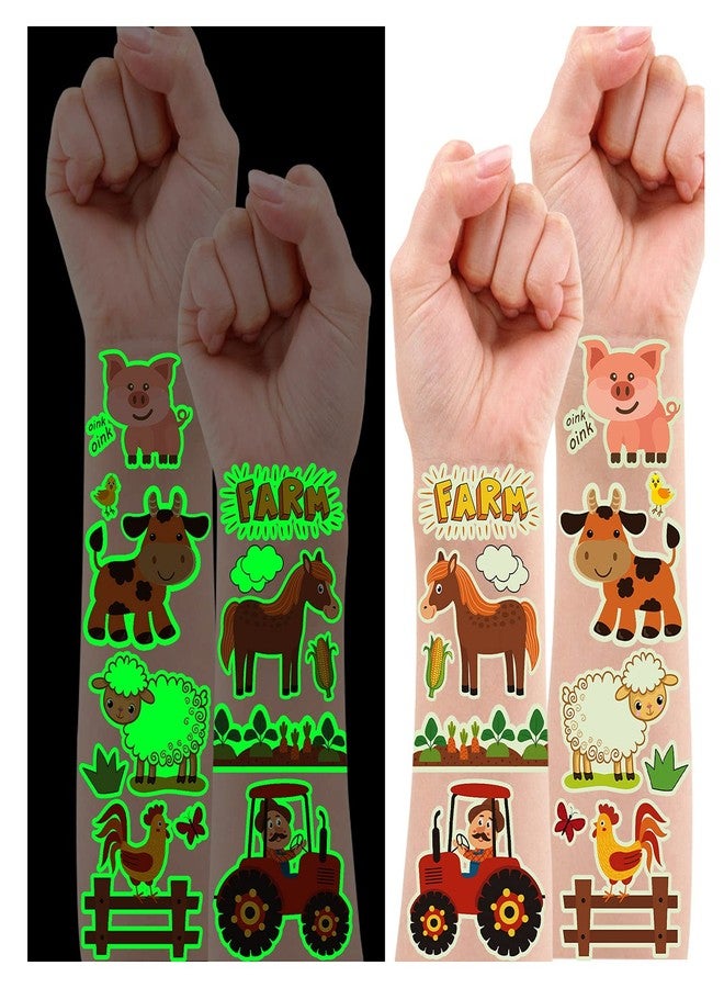 Partywind 165 Styles Glow Farm Animal Birthday Party Supplies Temporary Tattoos for Kids, Luminous Farm Party Decorations Favors, Glow Farm Tattoos Stickers Featuring Cow Horse Pig - Image 1
