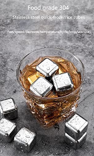 Homava 6 PCS Whiskey Stones Stainless Steel Ice Cubes Reusable Chilling Whiskey Rocks for Drinks with Tongs Freezer Storage Tray for Whiskey Wine Beverage Gift Sets for Men - Image 2