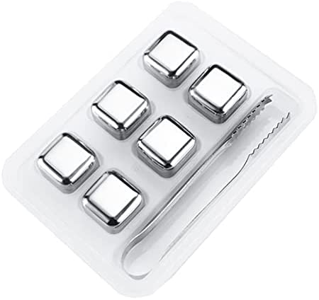 Homava 6 PCS Whiskey Stones Stainless Steel Ice Cubes Reusable Chilling Whiskey Rocks for Drinks with Tongs Freezer Storage Tray for Whiskey Wine Beverage Gift Sets for Men - Image 1
