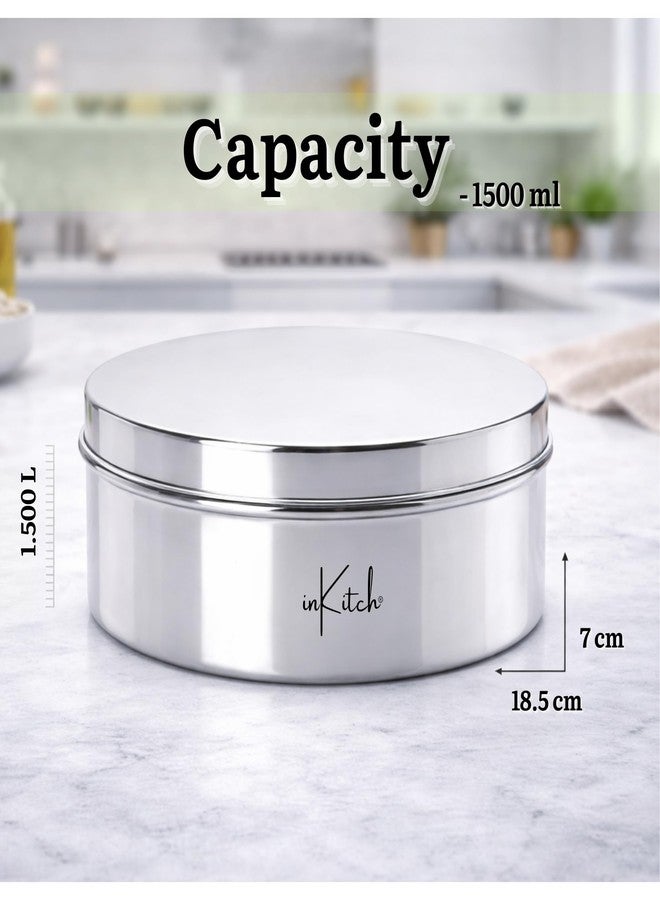 inKitch Stainless Steel Flat Canister with Lid | Puri Dabba | Kitchen Dabba | Stainless Steel Puri Box | Storage Container for Cookies, Poha, Lunch Box (1.5Ltr) - Image 3