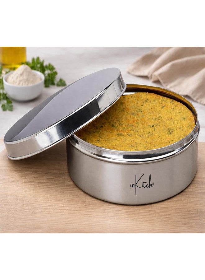 inKitch Stainless Steel Flat Canister with Lid | Puri Dabba | Kitchen Dabba | Stainless Steel Puri Box | Storage Container for Cookies, Poha, Lunch Box (1.5Ltr) - Image 2
