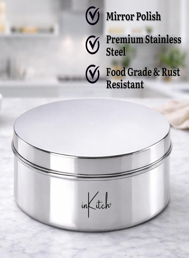 inKitch Stainless Steel Flat Canister with Lid | Puri Dabba | Kitchen Dabba | Stainless Steel Puri Box | Storage Container for Cookies, Poha, Lunch Box (1.5Ltr) - Image 5