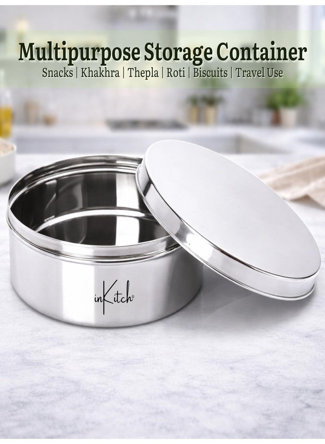 inKitch Stainless Steel Flat Canister with Lid | Puri Dabba | Kitchen Dabba | Stainless Steel Puri Box | Storage Container for Cookies, Poha, Lunch Box (1.5Ltr) - Image 4