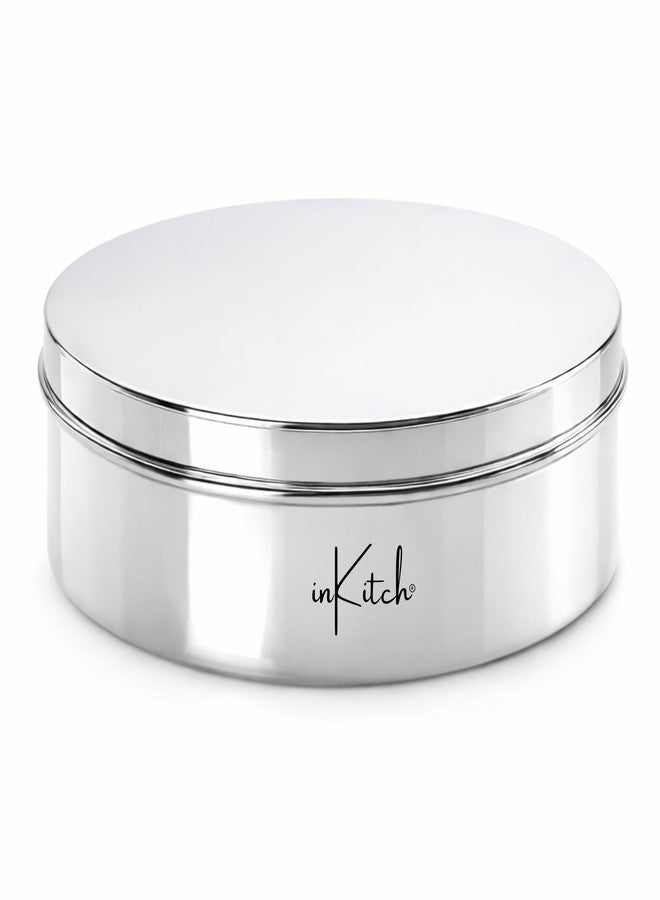 inKitch Stainless Steel Flat Canister with Lid | Puri Dabba | Kitchen Dabba | Stainless Steel Puri Box | Storage Container for Cookies, Poha, Lunch Box (1.5Ltr) - Image 1