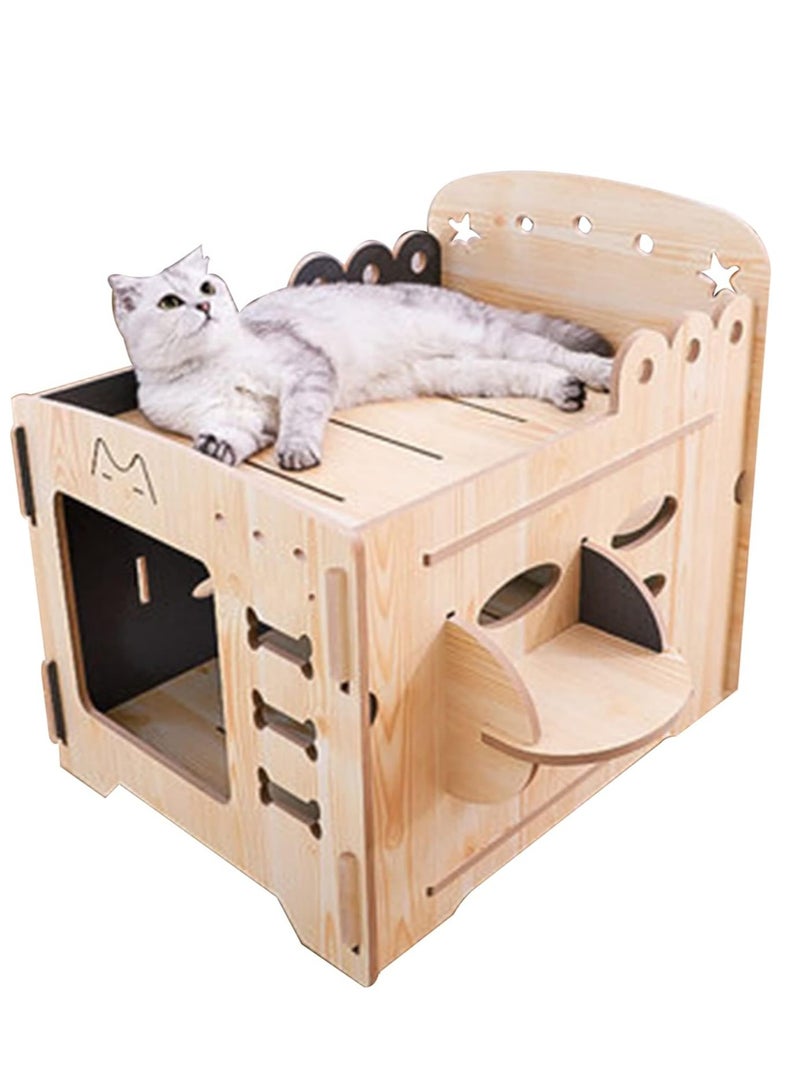 Pet Bed on Multiple Levels, Cat Bed, Pet Bunk Bed for Small Cats, Multifunctional Indoor Wooden Pet Multi-Level Apartment, 60 x 45 x 55 cm