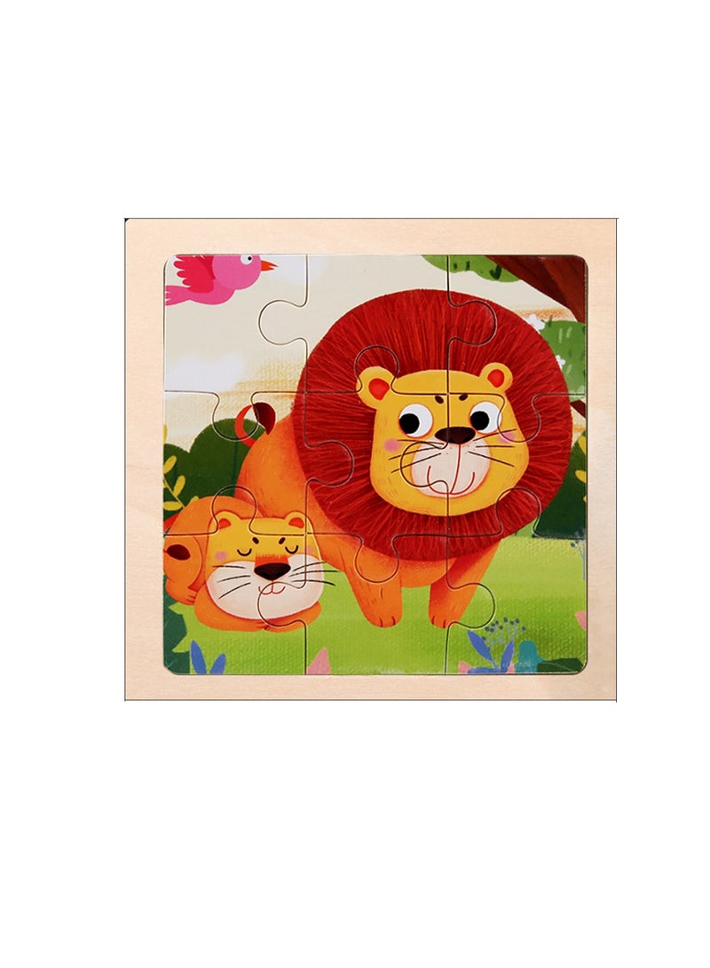 Children's Educational Wooden Cartoon Lion Jigsaw Puzzles Suitable Gift Bag Pack - Image 1