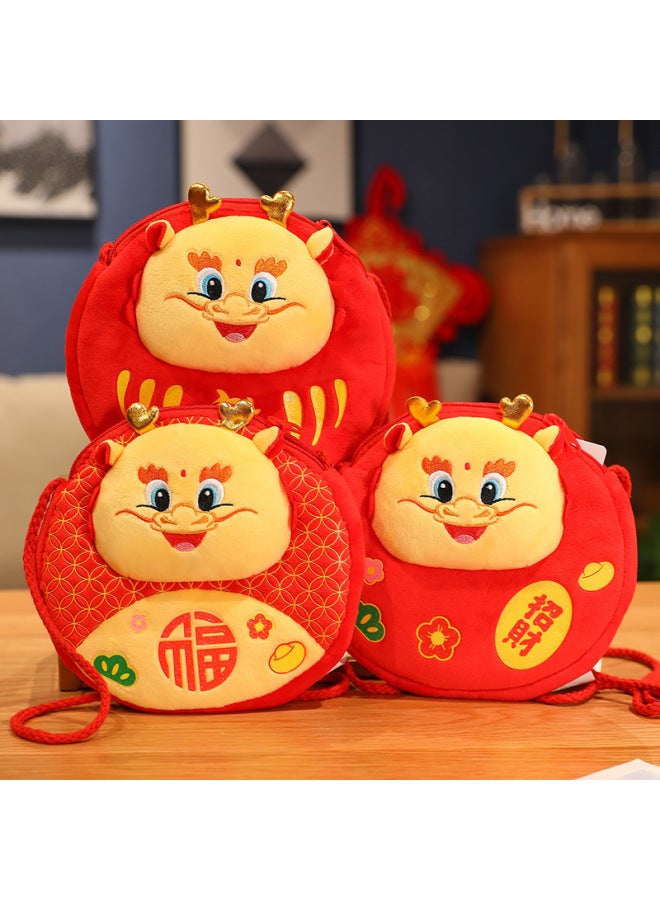 Dragon Year Mascot Dragon Hat Dragon Wallet Dragon Pendant Plush Toy Zodiac Dragon Doll Opening Red Gift-Specifications:Oumai Qilong Red Envelope Yellow Face Mixed Style  - Image 1