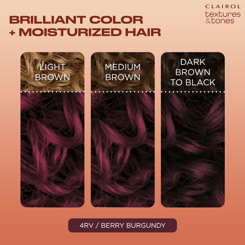 Clairol Textures & Tones Permanent Hair Dye, 4RV Berry Burgundy Hair Color, Pack of 1 - Image 3