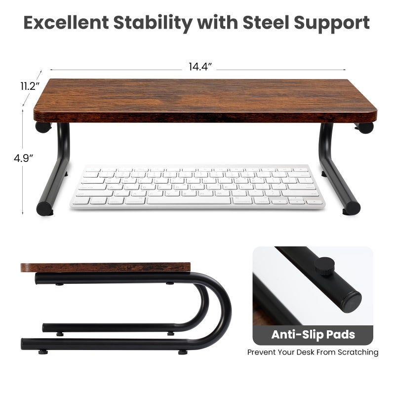ARCOBIS Monitor Riser for Desk, Wood & Metal Computer Monitor Stand, Laptop, PC, Printer Stand Riser, Rustic Brown - Image 2