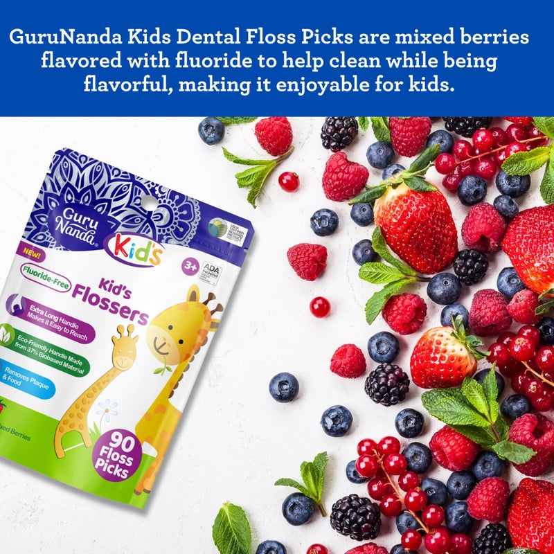 GuruNanda Dental Floss Picks for Kids, Extra-Long Giraffe-Shaped Picks, Fluoride-Free, Anti-Slip & Shred-Resistant Design & Eco-Friendly Handle & Berry Flavor, Ideal for Ages 3+, 90 Count (Pack of 1) - Image 5