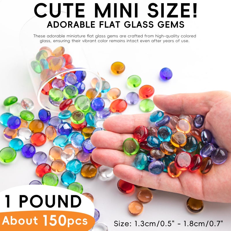 Meschett 1 LB Mix Color Glass Beads, Mini Flat Glass Marbles~150PCS for Vase Fillers, Floral Bottom Mancala Gems Pebbles Fish Tank Rocks for Table Scatter Aquarium,Home Decorative Art Craft Supplies(0.5"~0.7") - Image 2