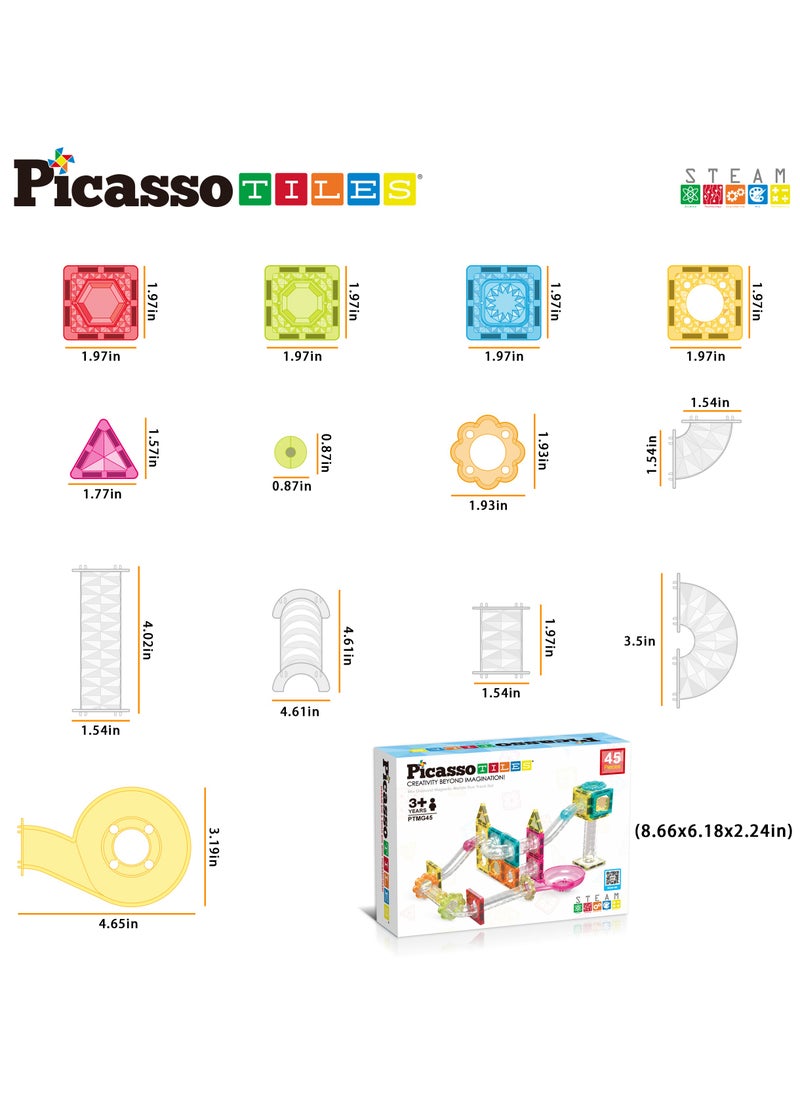 PicassoTiles - Magnetic Mini Diamond Marble Run Track Set 45 Pieces, Magnetic Tiles, Building Blocks, Educational Toy Set, Construction Building Kit For Child Brain Development - Image 1
