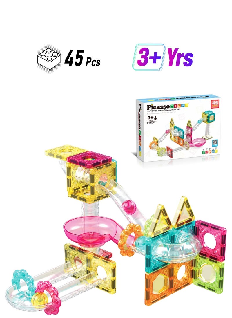 PicassoTiles Magnetic Mini Diamond Marble Run Track Set 45 Pieces, Magnetic Tiles, Building Blocks, Educational Toy Set, Construction Building Kit For Child Brain Development  - Image 1