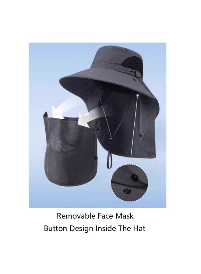 Unisex Sun Hat UPF 50+ Outdoor Wide Brim Fishing Hat With Detachable Face Cover & Neck Flap(Khaki) - Image 2