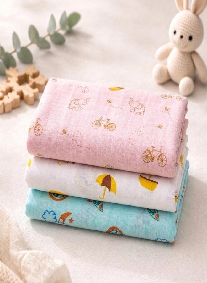 NEW COMERS® Cotton Muslin Baby Swaddle Set, Multicolor Printed Muslin Swaddle Wrap for New Born Baby, Soft Pure Cotton Sheet Baby Wrap Set, Baby Product (Swaddle_10) - Image 4