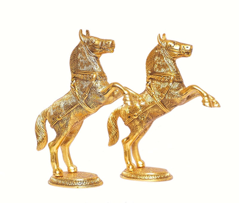 KridayKraft Jumping Horse Set Metal Statue For WealthIncomeShining And Bright FutureTable Top Figurine For Living RoomOfficeBedroomDecorativeFeng ShuiVanstuAnimal Showpiece FigurinesGold - Image 3