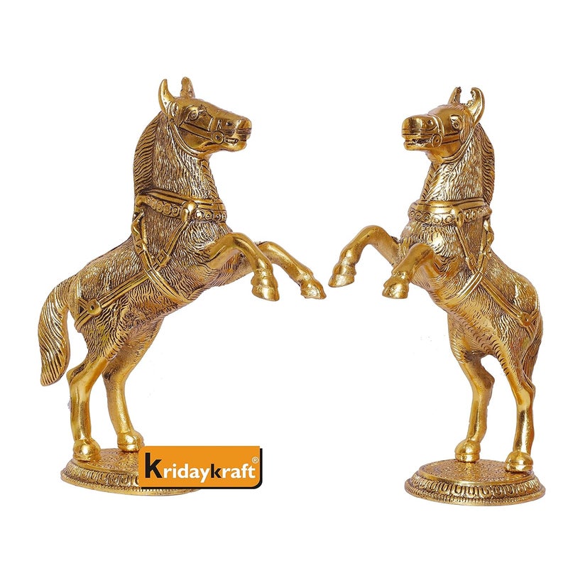 KridayKraft Jumping Horse Set Metal Statue For WealthIncomeShining And Bright FutureTable Top Figurine For Living RoomOfficeBedroomDecorativeFeng ShuiVanstuAnimal Showpiece FigurinesGold - Image 5