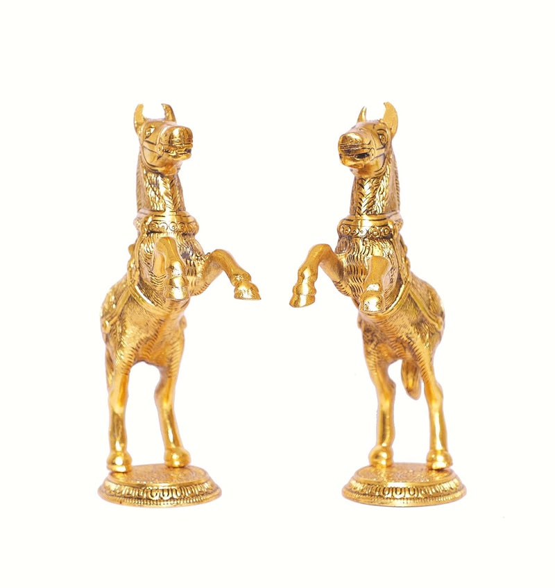KridayKraft Jumping Horse Set Metal Statue For WealthIncomeShining And Bright FutureTable Top Figurine For Living RoomOfficeBedroomDecorativeFeng ShuiVanstuAnimal Showpiece FigurinesGold - Image 4