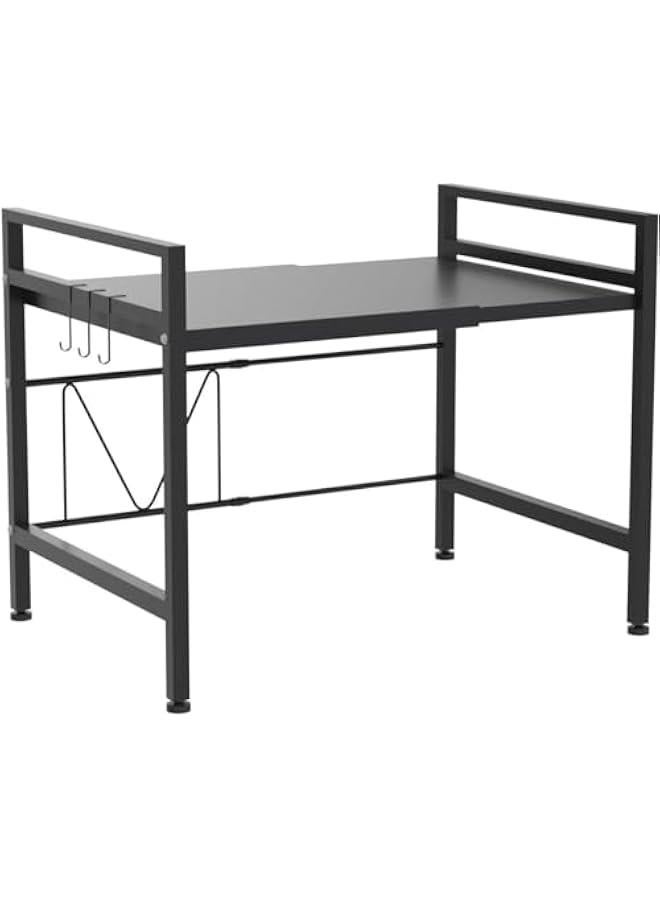 TRASSLE Extendable Microwave Oven Rack, Adjustable Microwave/Toaster Shelf Heavy Duty Stand Kitchen Counter Top Organizer, 2 Tier with 6 Hooks - Image 4
