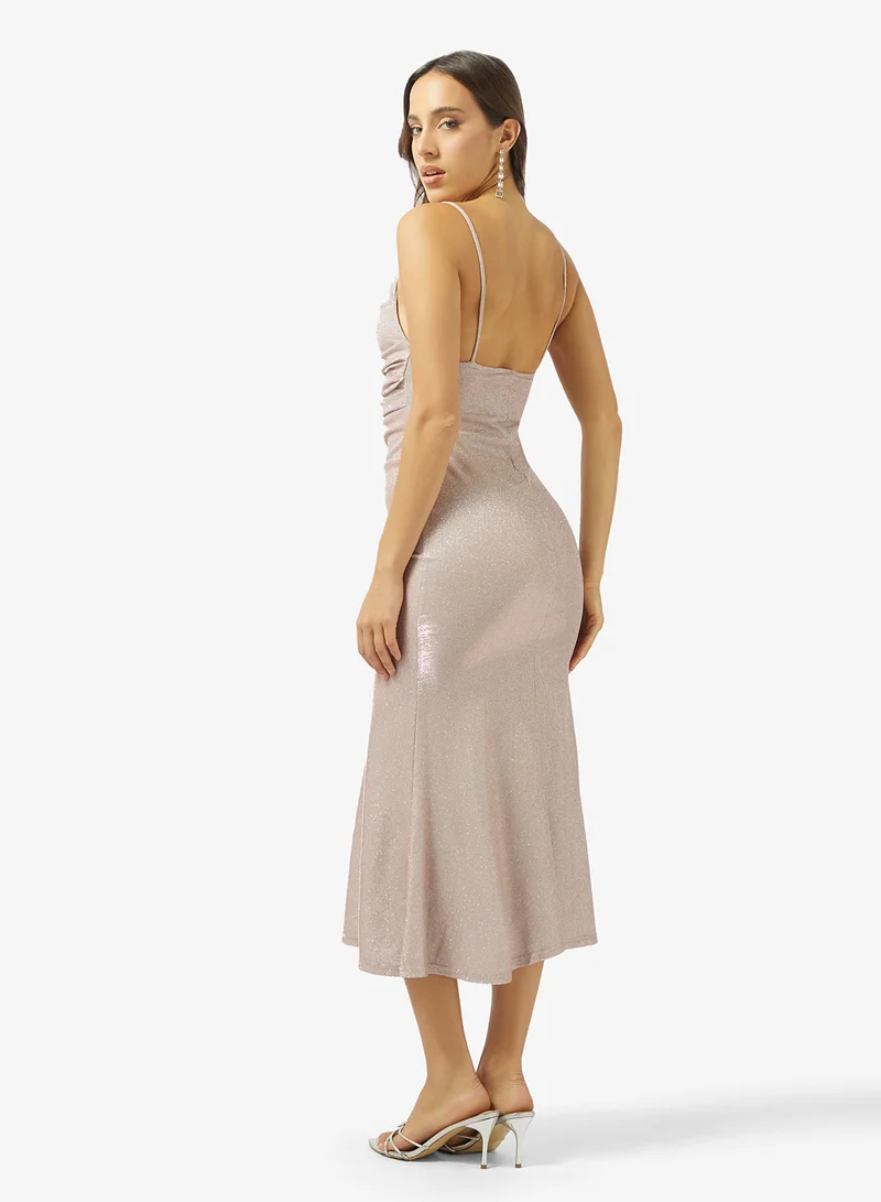 جينجر Strappy Metallic Evening Dress