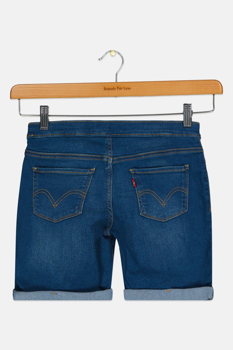 Levi's Kids Girl Mid Rise Washed Denim Shorts, Blue - Image 3