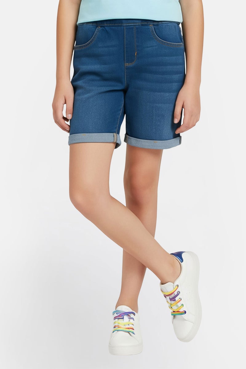 Levi's Kids Girl Mid Rise Washed Denim Shorts, Blue - Image 1