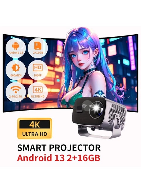 Mini 4K Smart Projector – Portable Home Theater, Wi-Fi & Bluetooth, Built-in Speaker, HDMI, LED Display