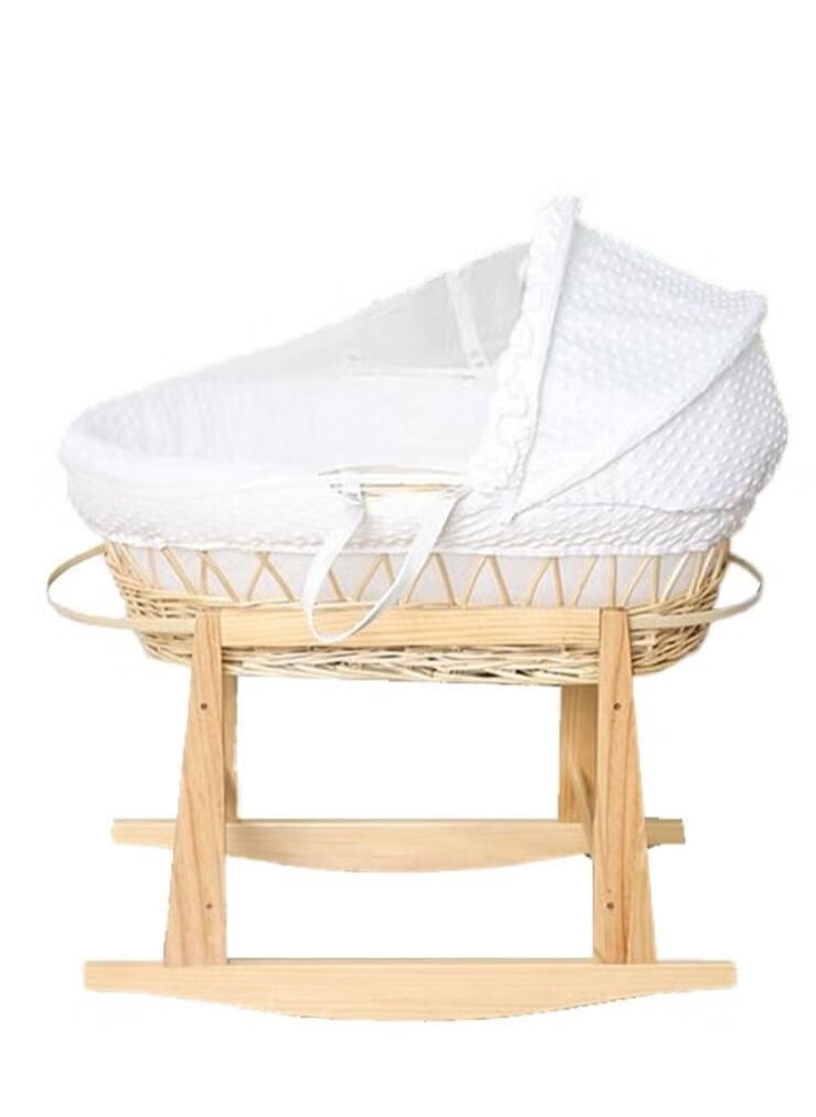 Everything For Kids - Rattan Moses Basket for Infant Waffle Bedding and Rocking Base Bassinet for Newborns - Image 1