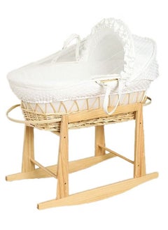 Rattan Moses Basket for Infant Waffle Bedding and Rocking Base Bassinet for Newborns