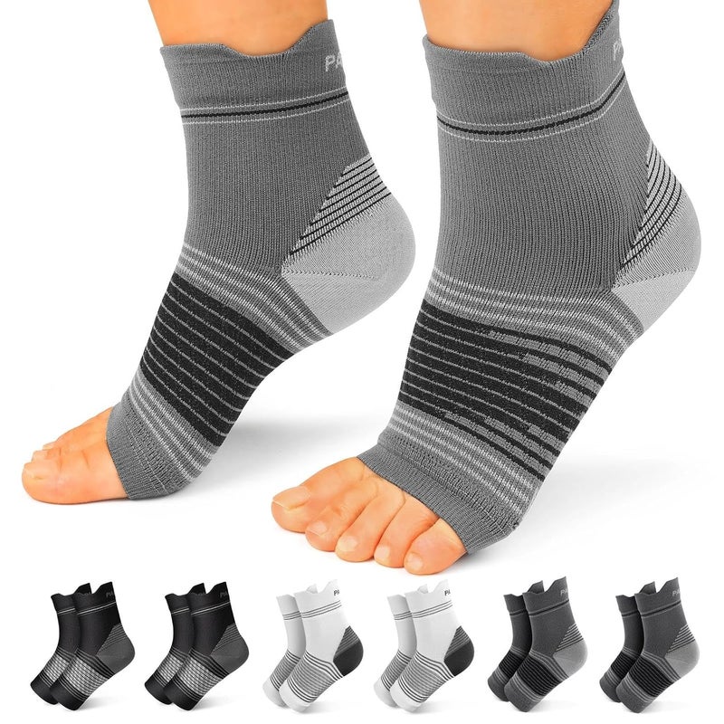PAPLUS Plantar Fasciitis Sock (6 Pairs) for Men and Women, Compression Foot Sleeves with Arch and Ankle Support (Black, Gray, White, Large) - Image 1