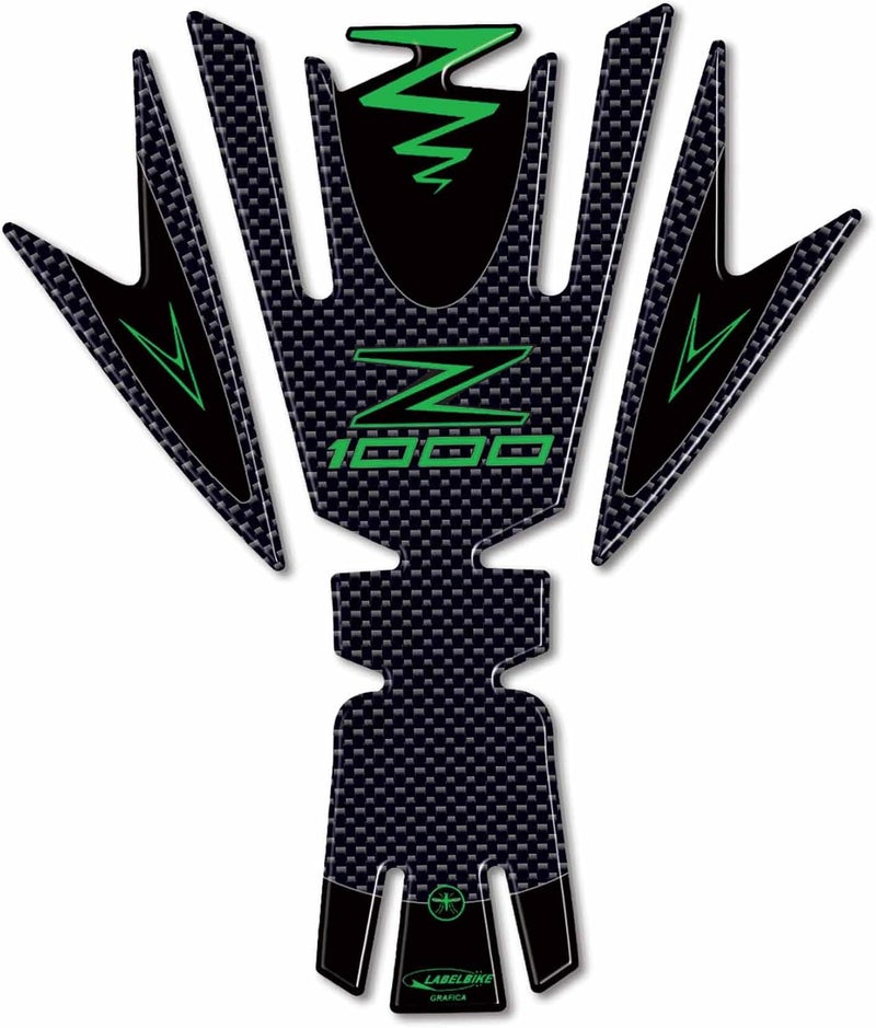 labelbike 3D Sticker Motorcycle Tank Pad for Kawasaki Z1000 (2010-2013) - Carbon Black Green - Image 2