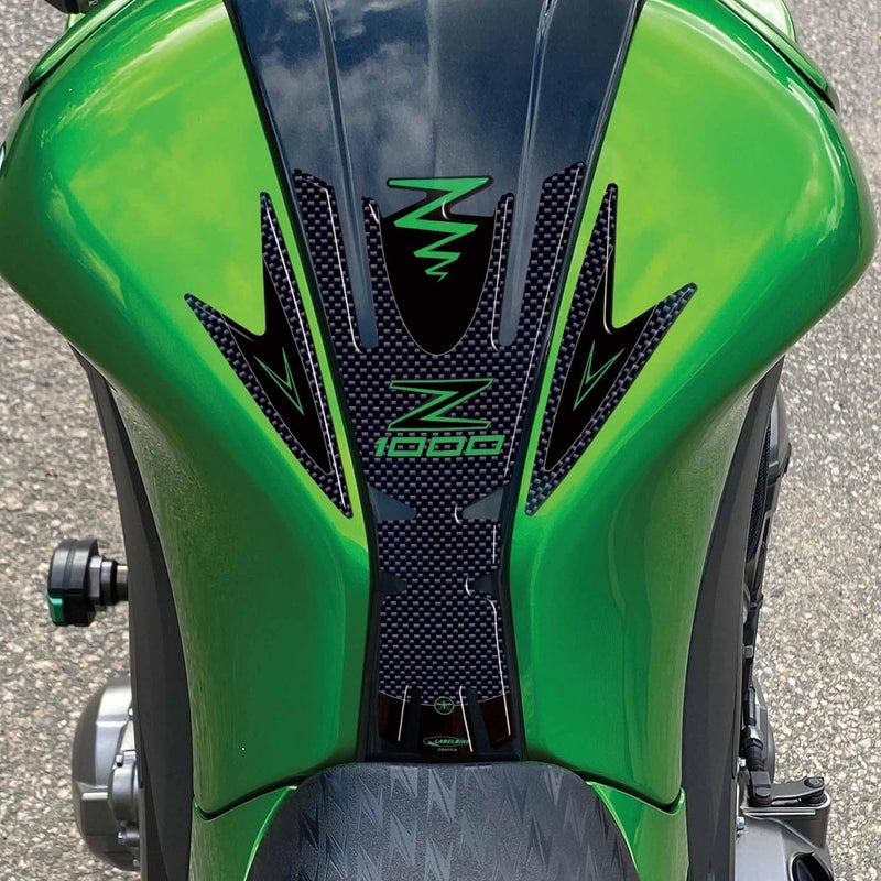 labelbike 3D Sticker Motorcycle Tank Pad for Kawasaki Z1000 (2010-2013) - Carbon Black Green - Image 1