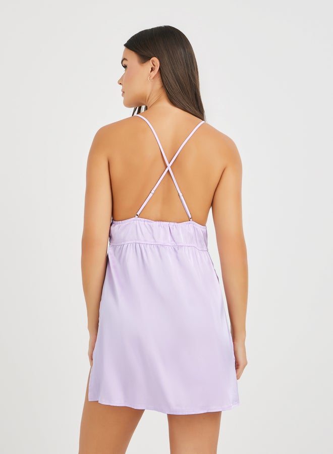 Take Two Take Two Lace Trim Split Thigh Satin Slip Dress - Image 3