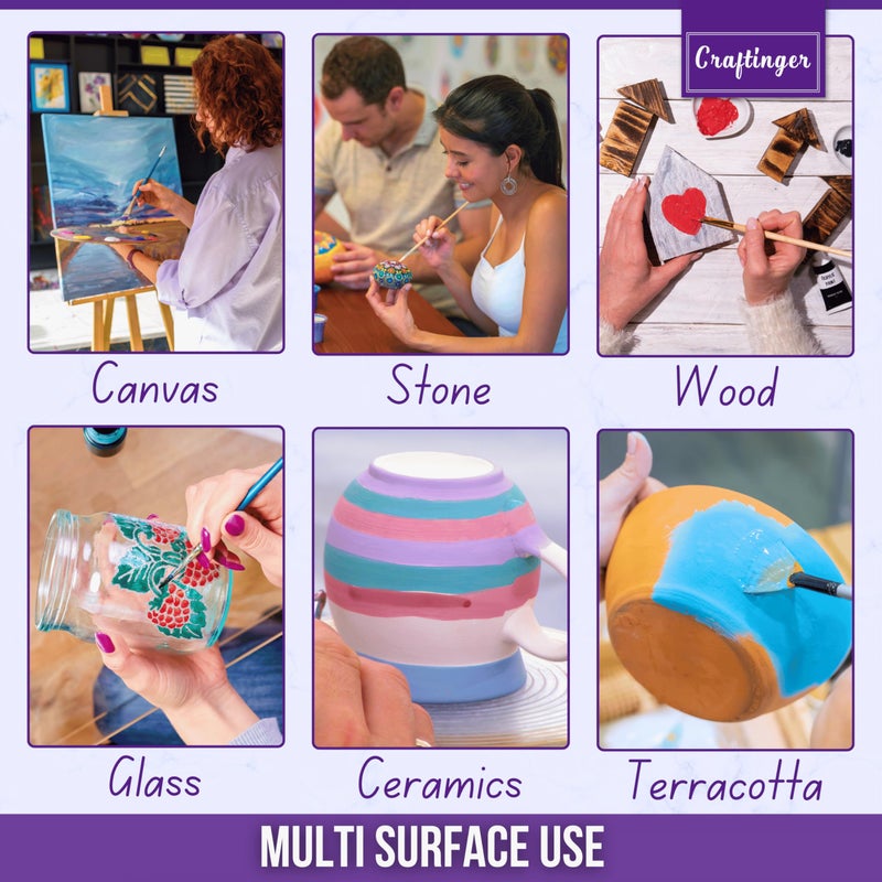 Craftinger 12-Sets Acrylic Colours with 15ml Varnish | Each 15ml Pastel & Essential Paint | Multi-Surface color for Canvas, Wood, Glass, Metal, Plastic & More | Set for Adults, for Artists, students, Children & Hobbyists - Image 4