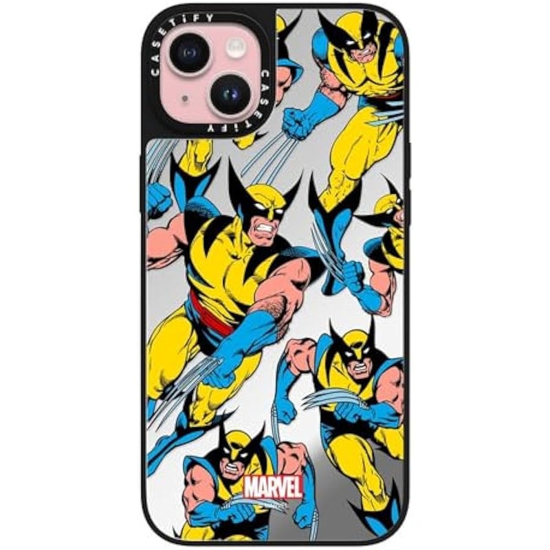 Casetify Mirror iPhone 15 Plus Case 【Deadpool & Wolverine Co-Lab / 4.9ft Drop Protection/Magsafe】 - Wolverine Pattern Case - Silver on Black - Image 1