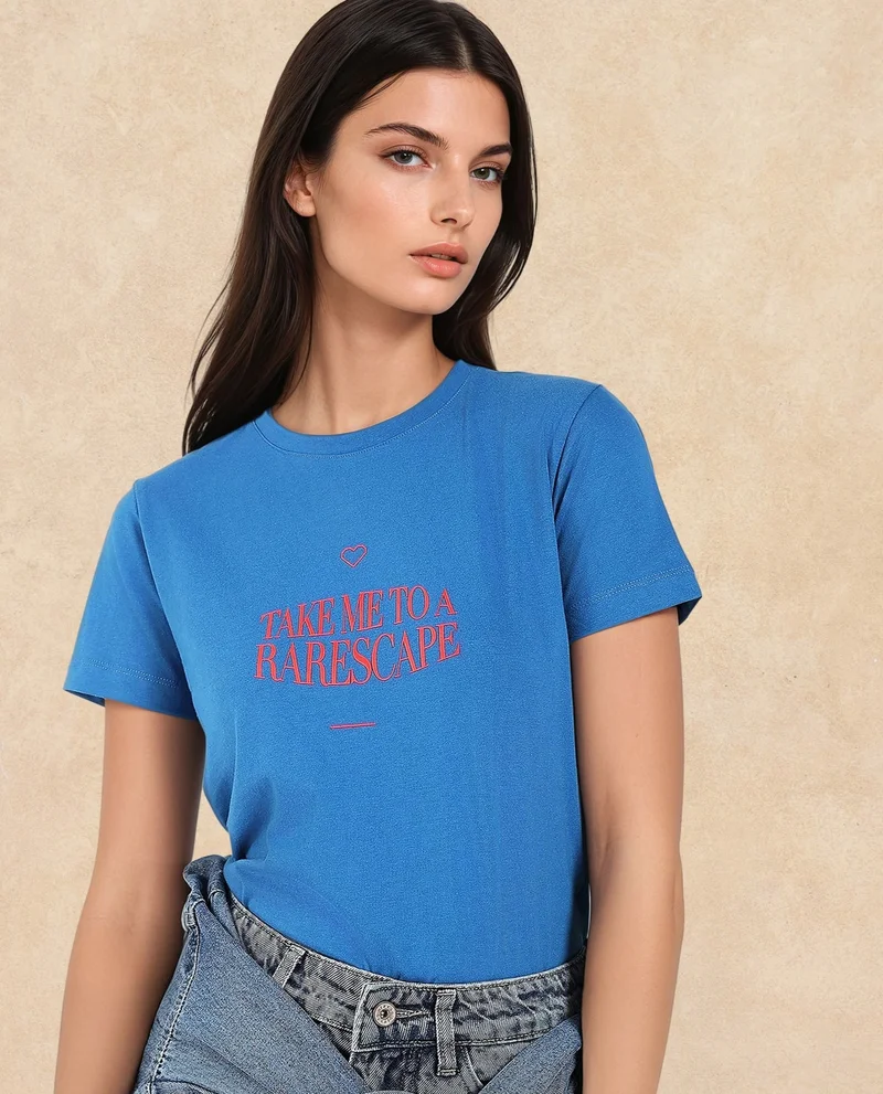 Rareism Rareism Women Erin Blue Cotton Poly Fabric Short Sleeve Crew Neck Solid T-Shirt