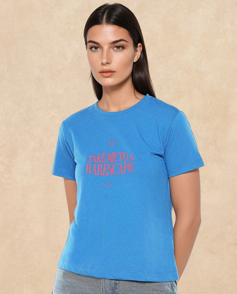 Rareism Rareism Women Erin Blue Cotton Poly Fabric Short Sleeve Crew Neck Solid T-Shirt