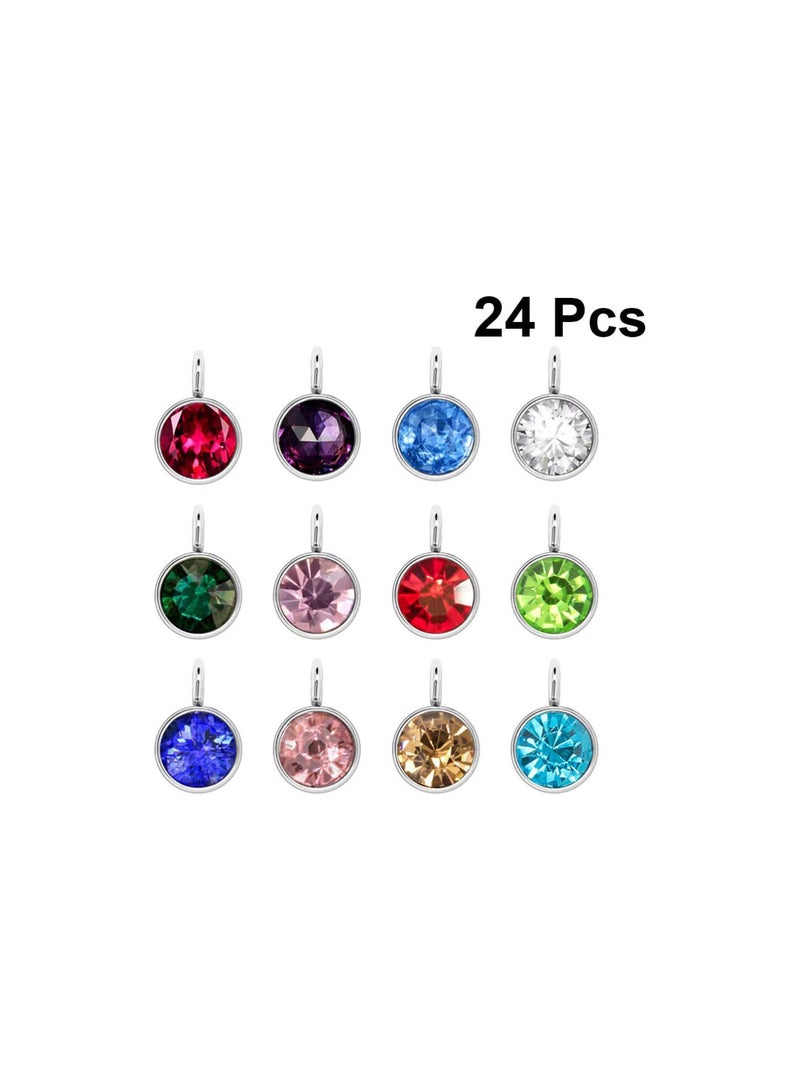 GGOOT Birthstone Charms Silver Alloy Round Birthstone Dangle Pendants Beads for DIY Craft Necklace Bracelet Jewelry Making Findings 24pcs (Mixed Colors) - Image 2
